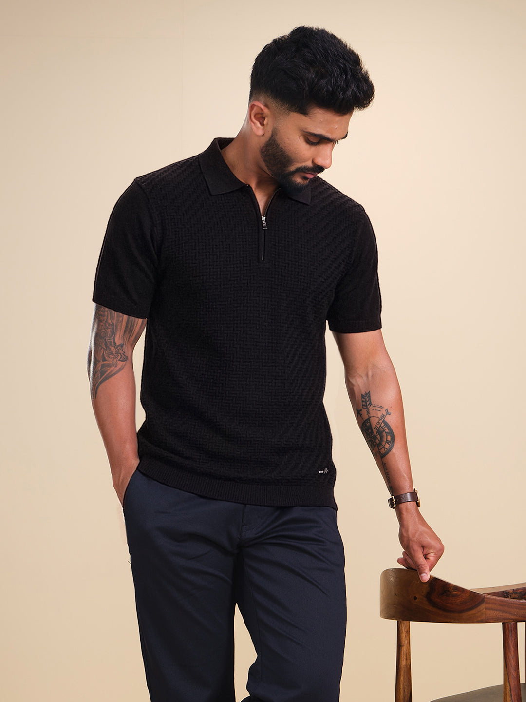 トップス tdk_void polo Opulent Solid Dark Beige Half Sleeves Polo T-shirt – Souped Up Fashion