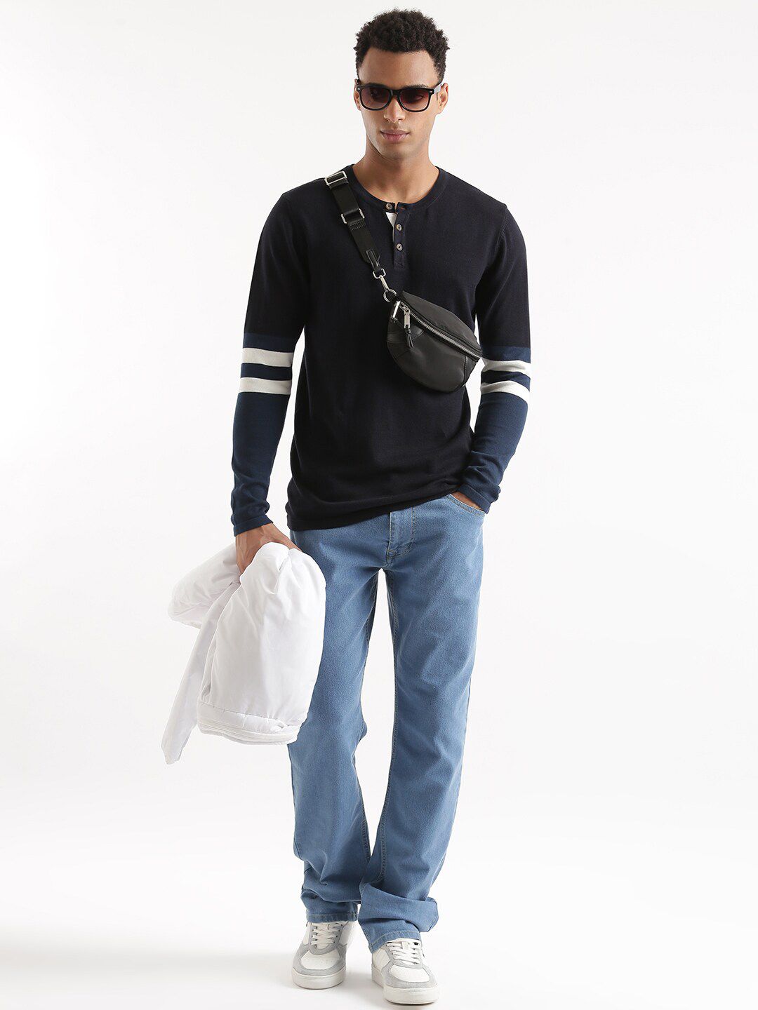 Navy Flat Knit Henley T-Shirt