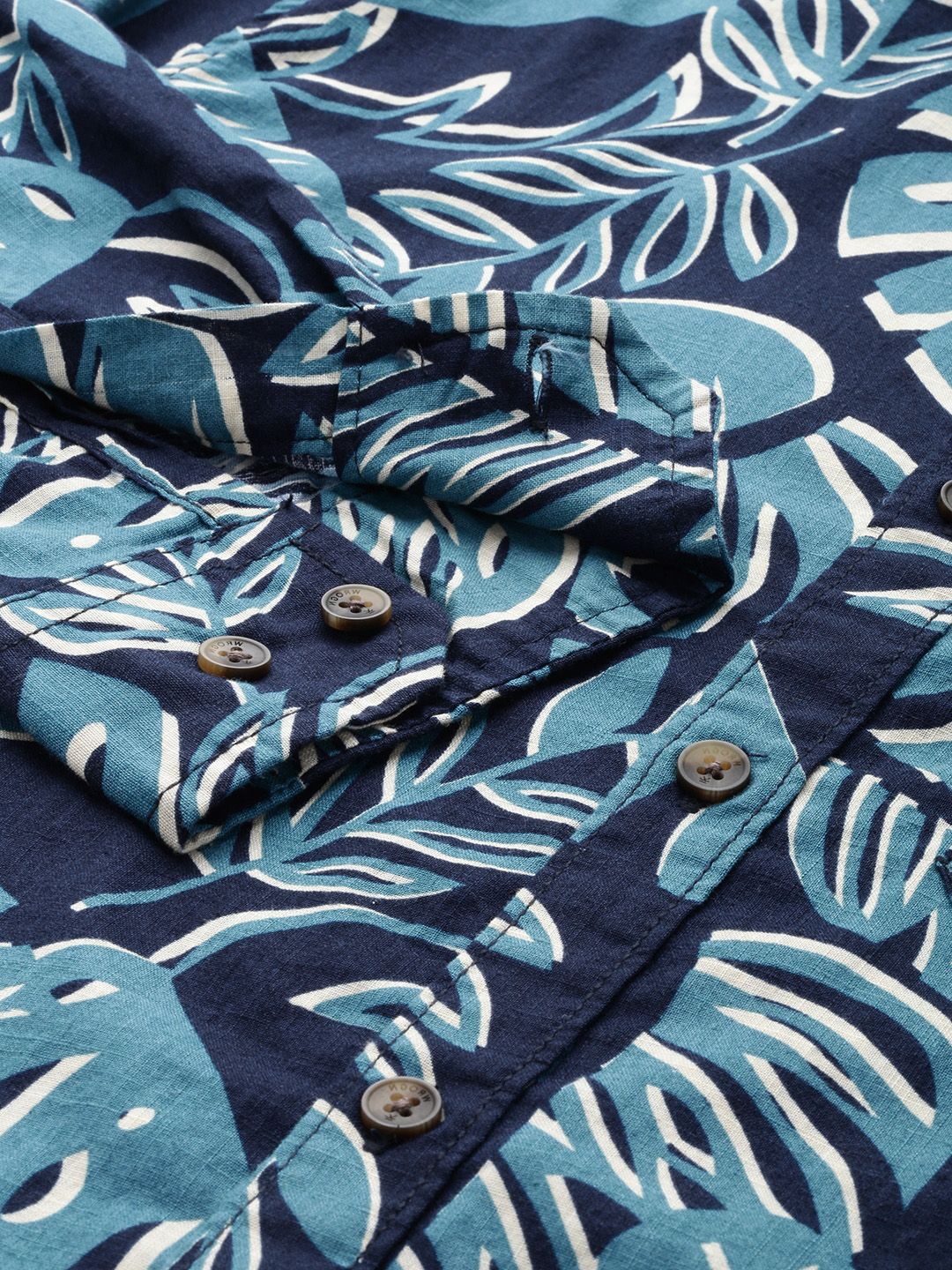 Navy Tropical Leaf Print Shirt