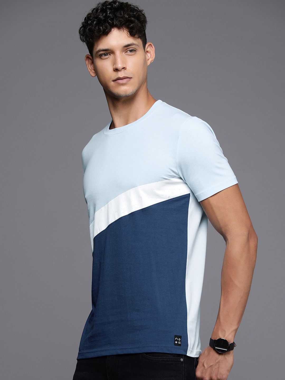 Colourblocked Blues Round Neck T-Shirt