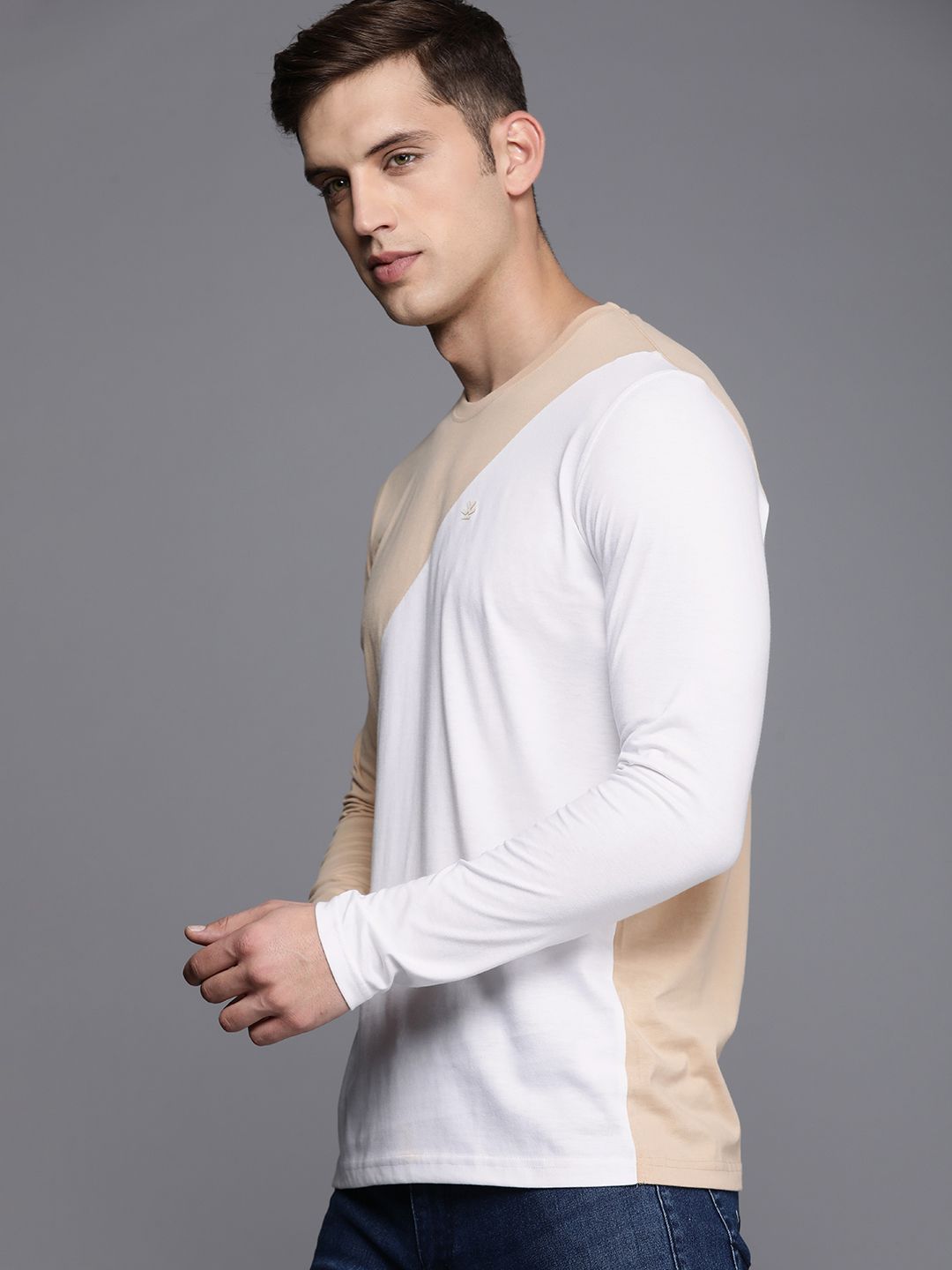 Dual Tone Colourblocked Beige T-Shirt