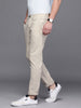 Solid Beige Tapered Fit Trousers