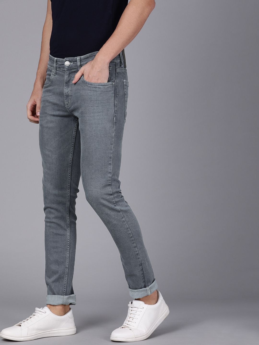 Grey Low-Rise Stretchable Jeans