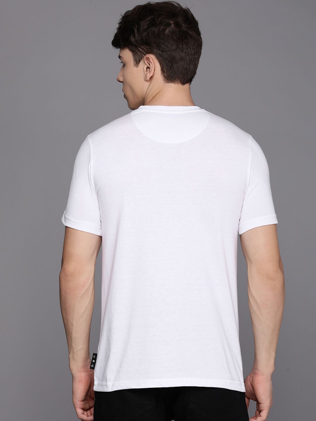 White Geometric Print Slim Fit T-Shirt