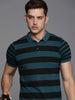 Striped Teal Colourblocked Polo T-Shirt