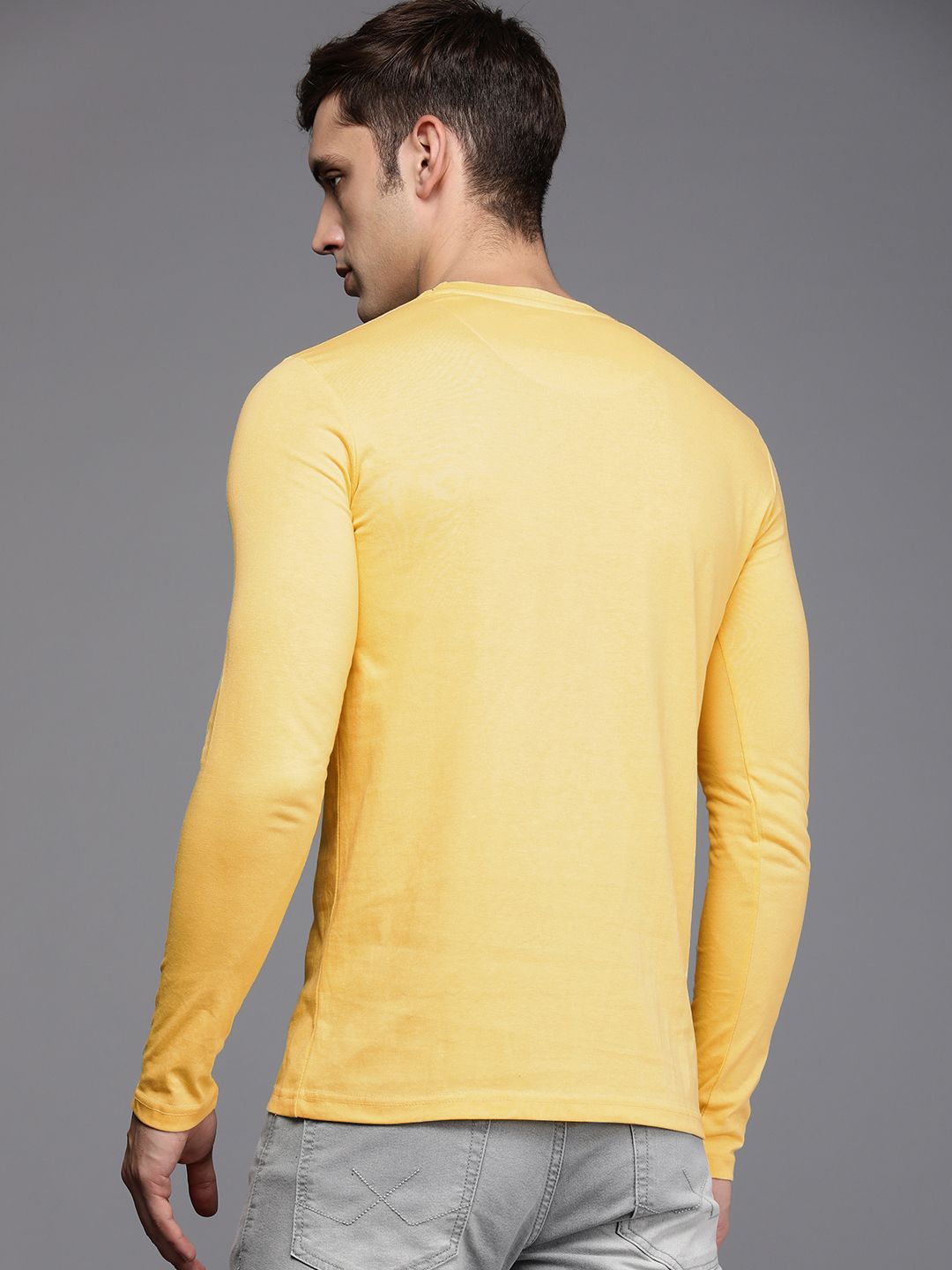 Basic Yellow Round Neck Printed T-Shirt