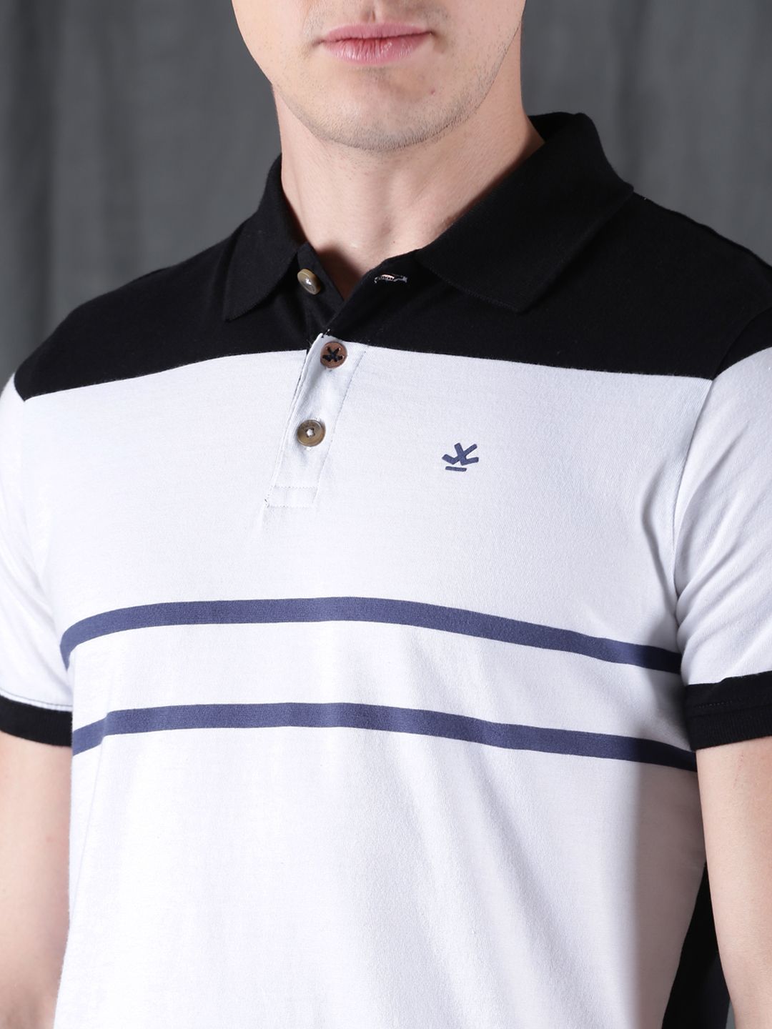 White Blended Stripes Polo T-Shirt