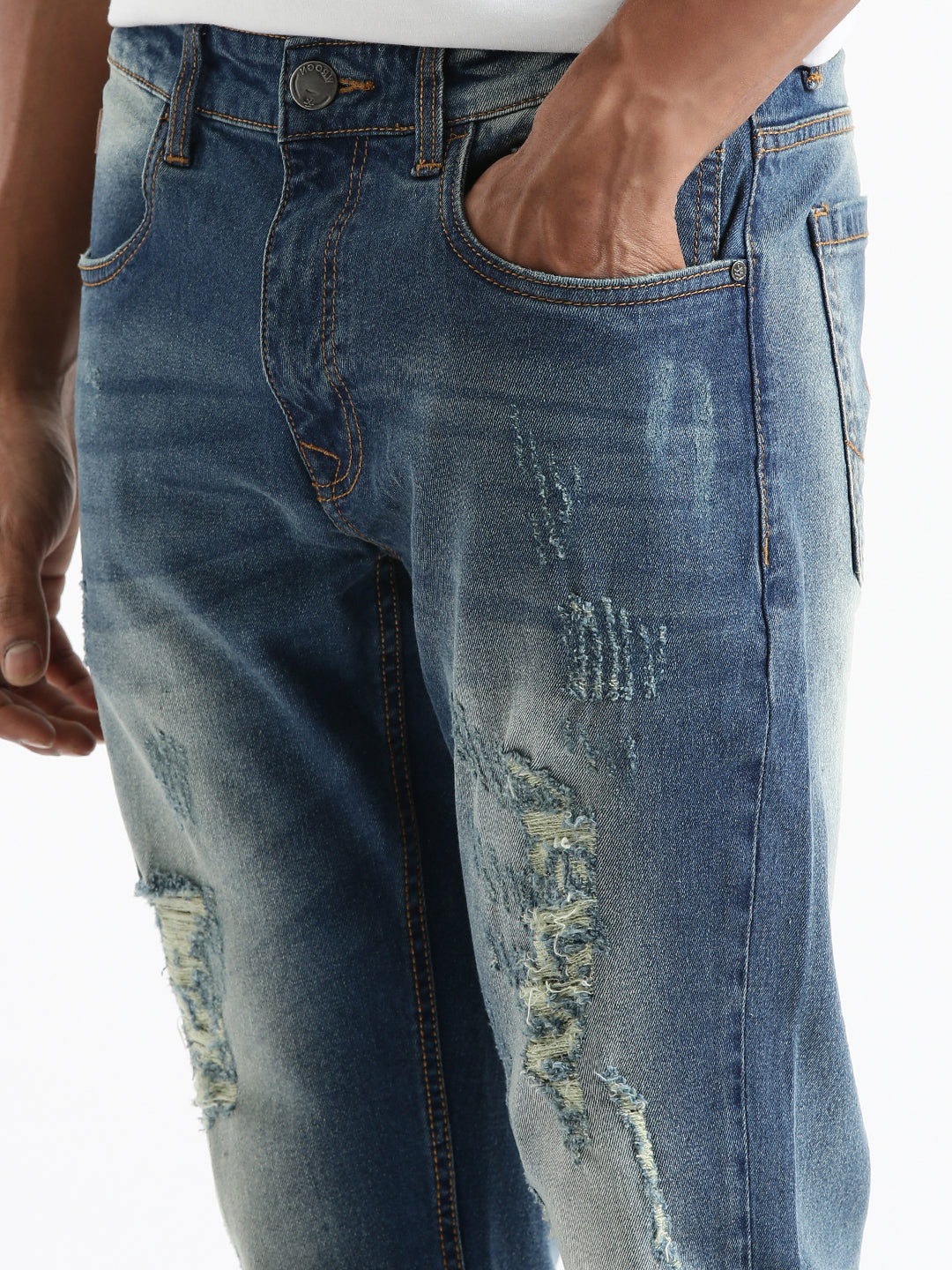 Faded Blue Distressed Jeans