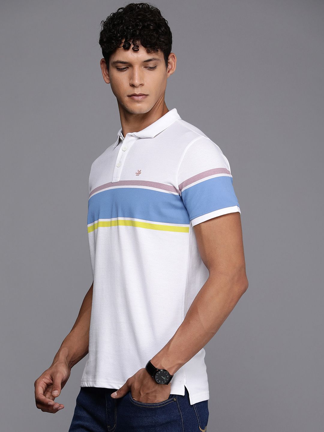 White Striped Polo Collar T-Shirt