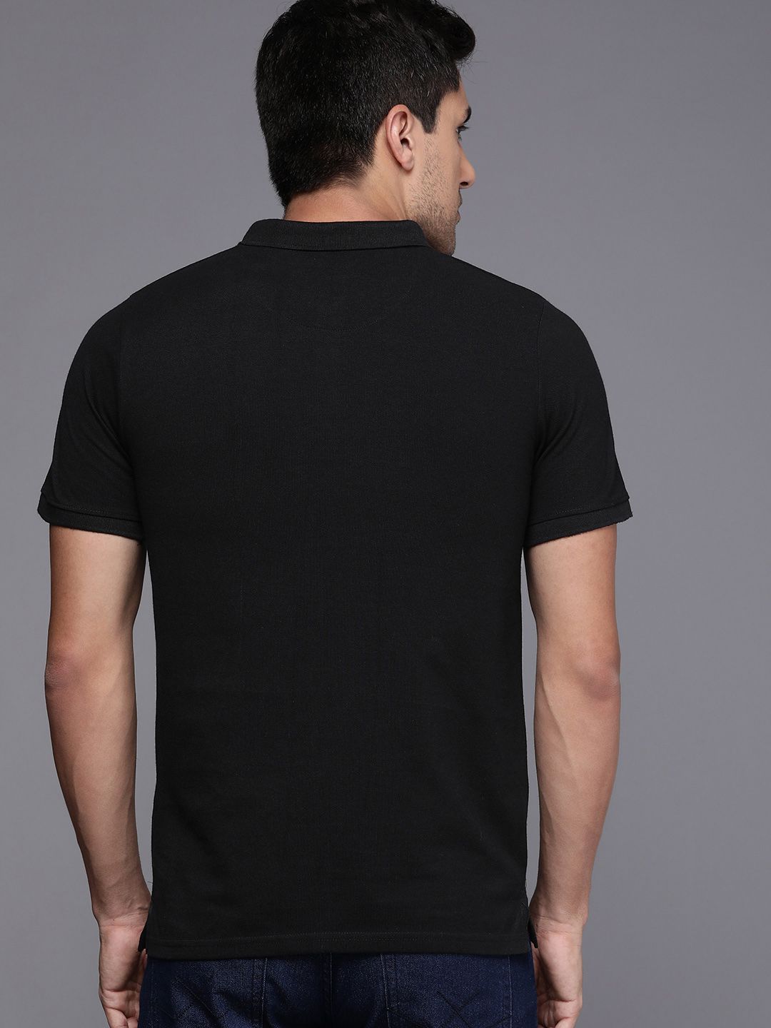 Logo Printed Black Polo T-Shirt