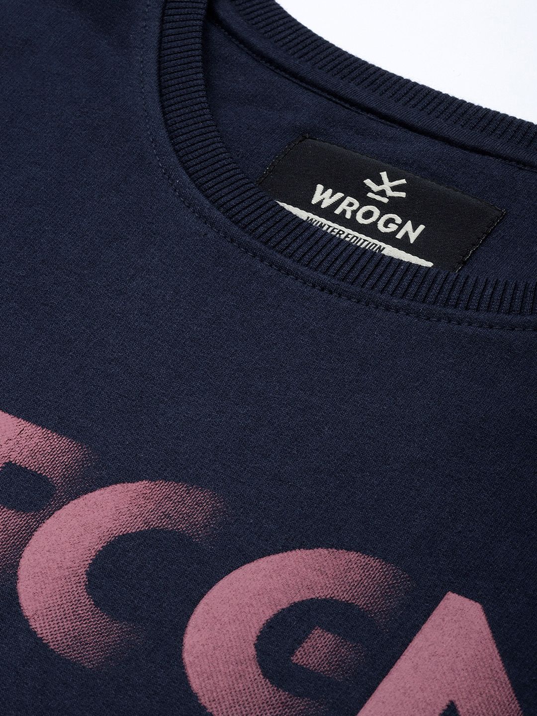 Navy Blue Wrogn Print Slim Fit Sweatshirt