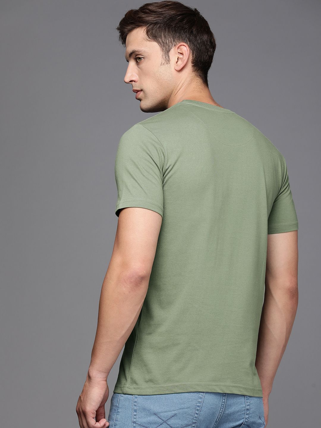 Green Chest Print Basic T-Shirts