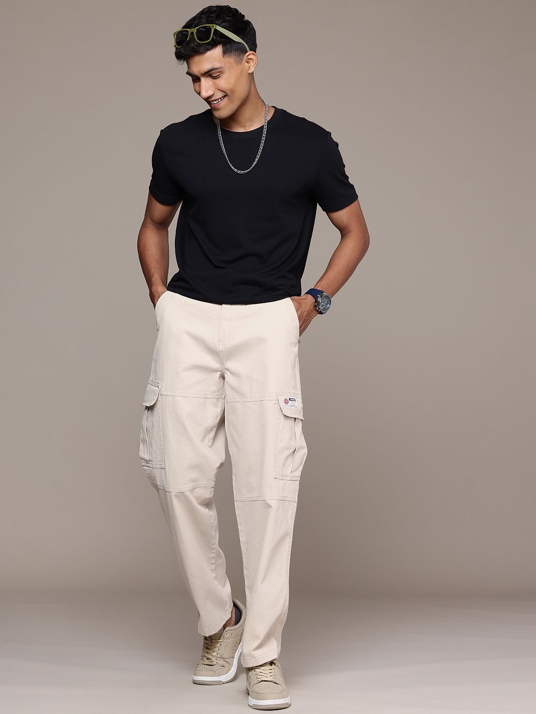 Elite Cream Oversized Cargo Trouser