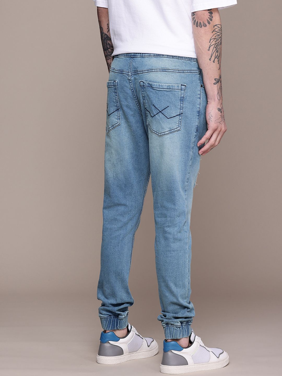 Blue Mildly Distressed Denim Jogger