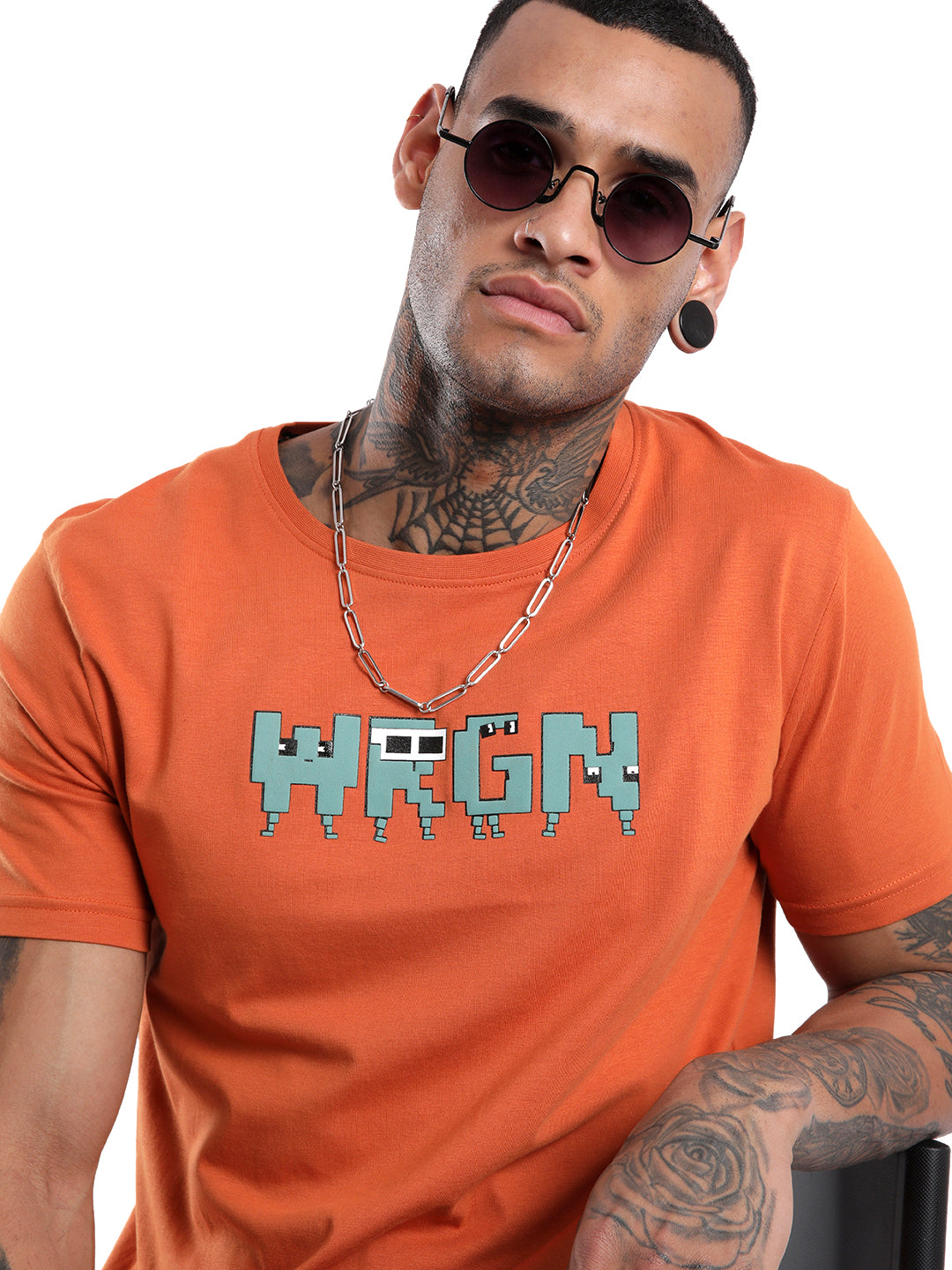 Wrogn Pixel Printed Rust T-Shirt