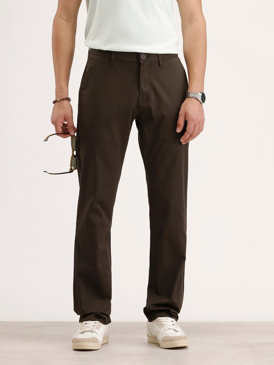 Straight Fit Herringbone Trouser | Olive