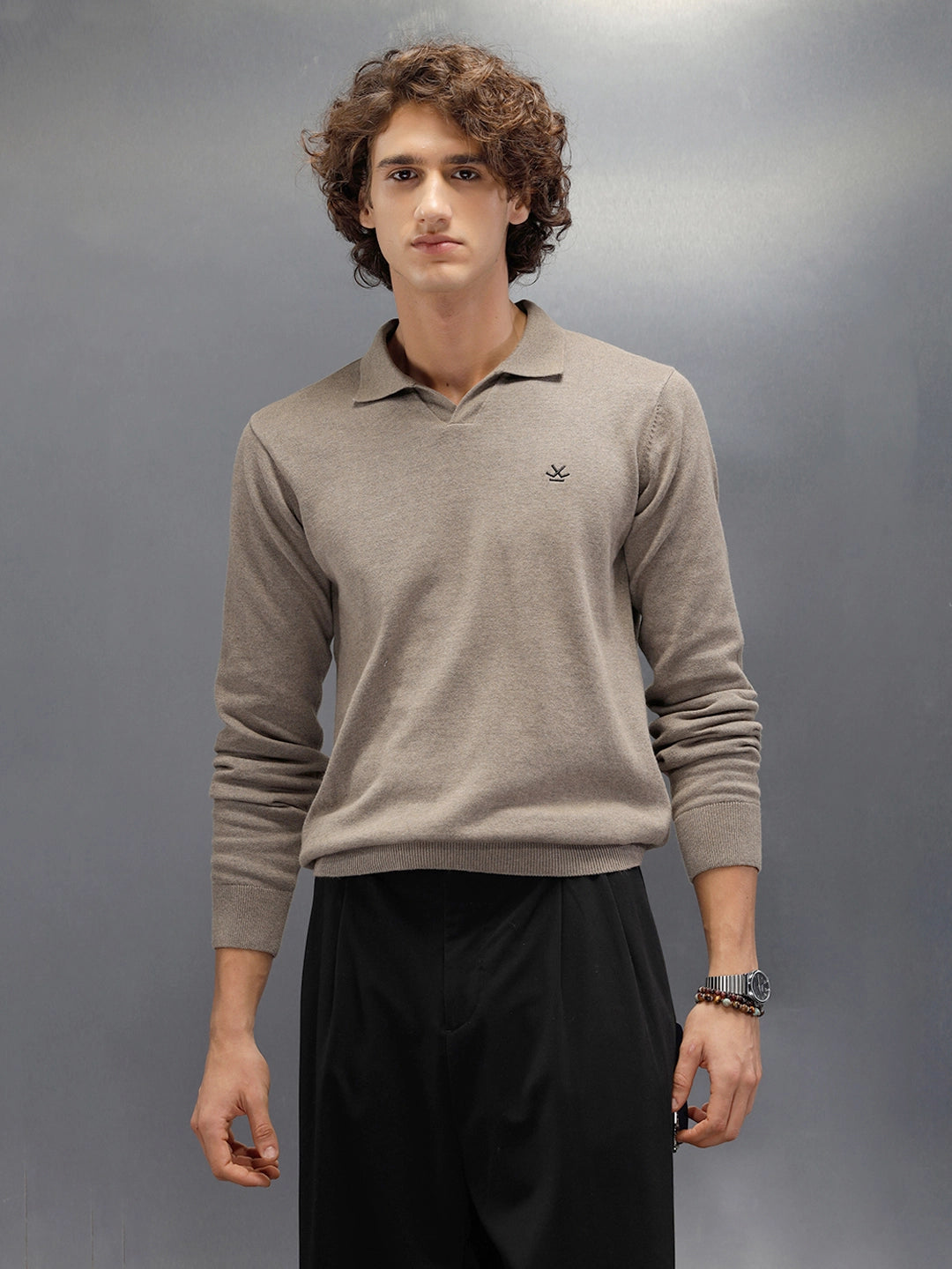 Premium Flat Knit Johnny Collar Polo T-Shirt | Brown