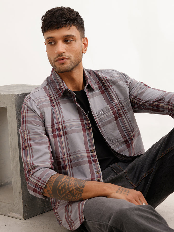 Slim Fit Checkered Shirt | Grey