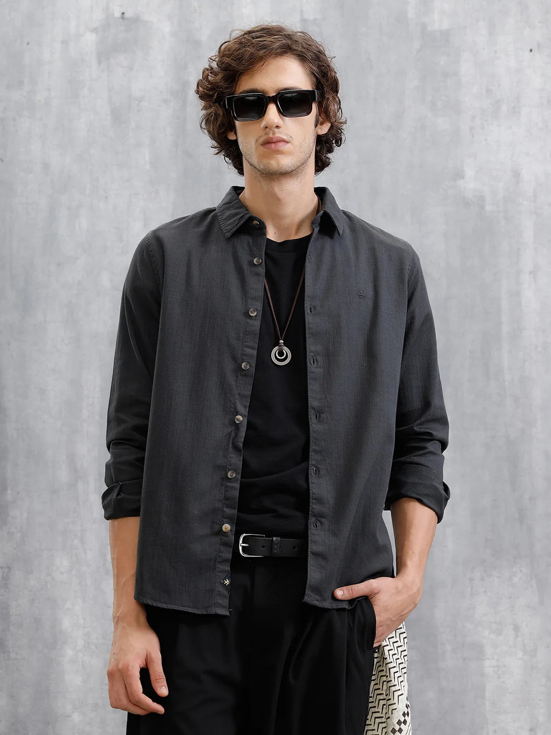 Cotton Slub Overdyed Shirt | Black