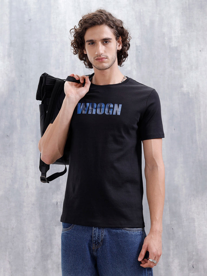 Laser Cut Lenticular Print Slim Fit Cotton T-Shirt | Black
