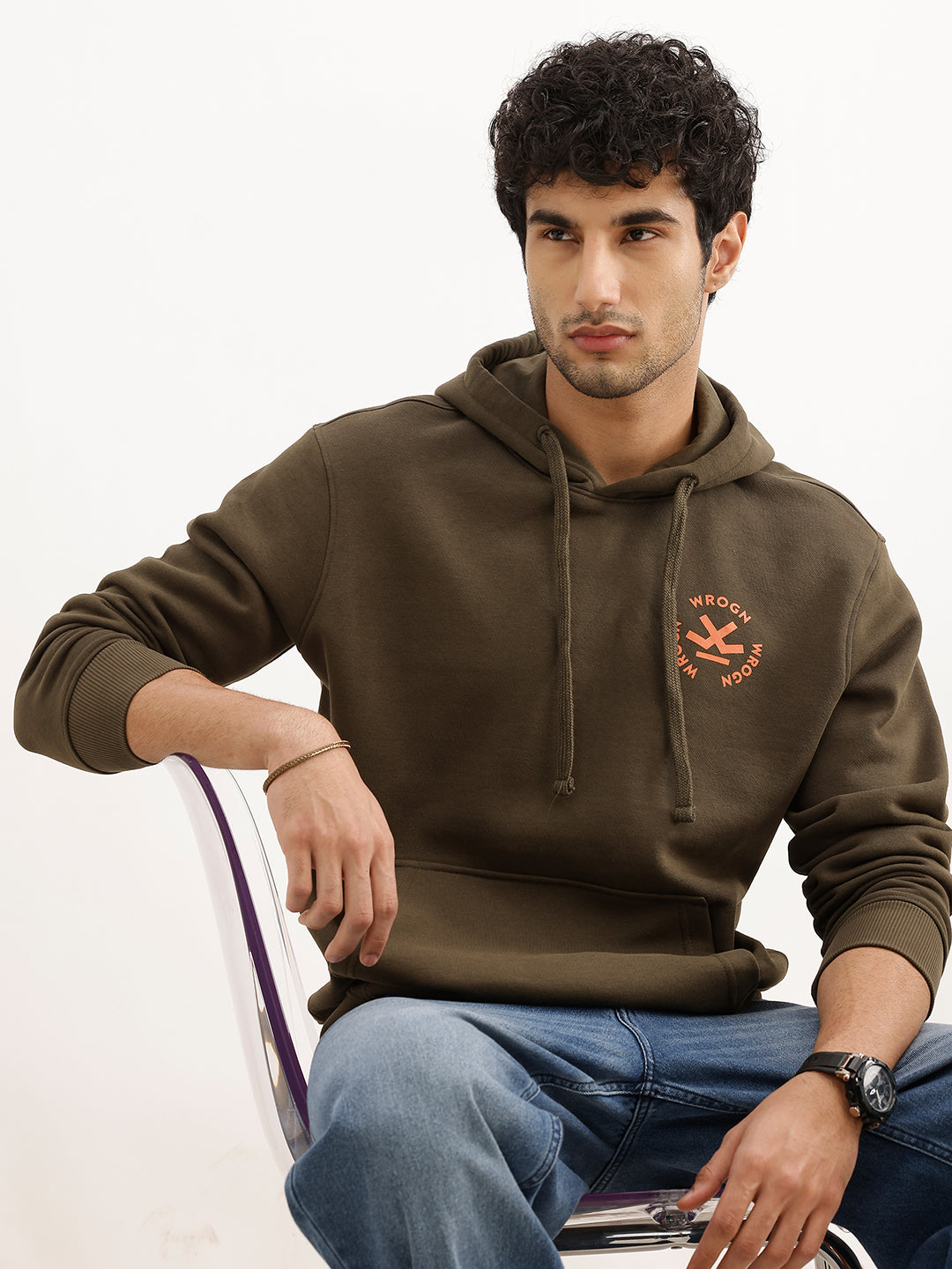 Classic Placement Printed Hooded Sweatshirt | Olive
