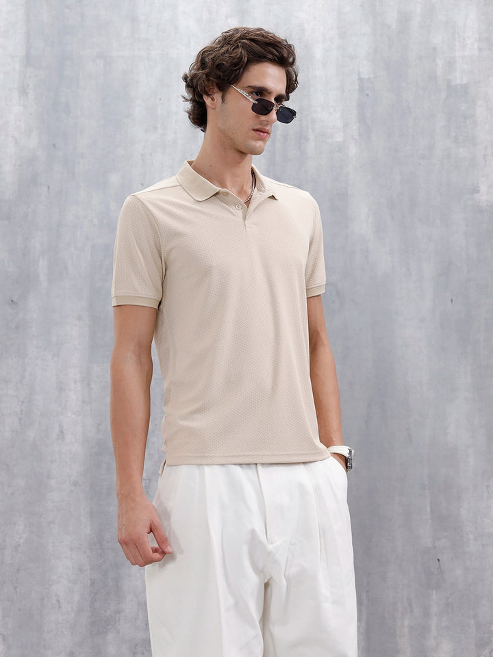 Men's Slim Fit Textured Polo | Beige