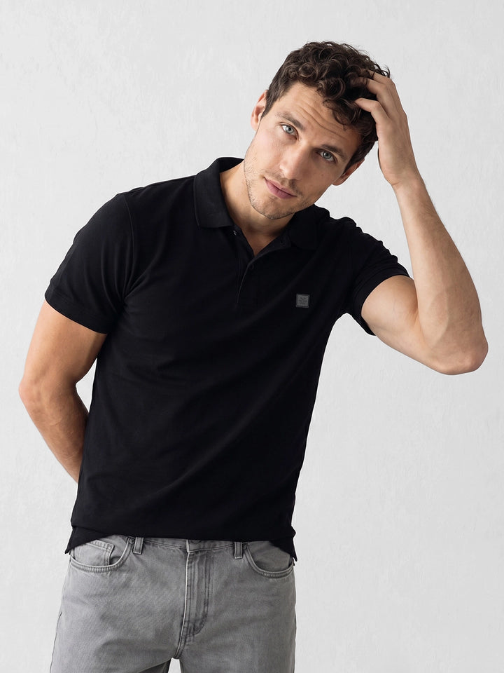 Solid Slim Fit Polo T-Shirt | Black