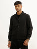 Solid Regular Fit Zipper Jacket | Black