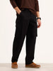 Solid Loose Fit Cargo Trouser | Black