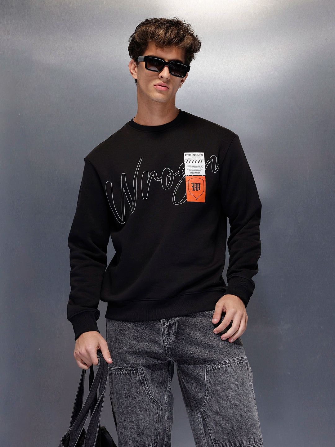 Minimal Script & Patch Sweatshirt | Black