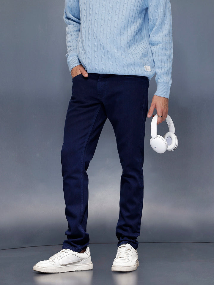 Men’s solidslim-fit casual chinos | Blue