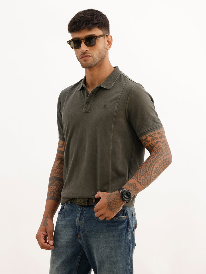 Slim Fit Faded Cut & Sew Polo T-Shirt | Olive