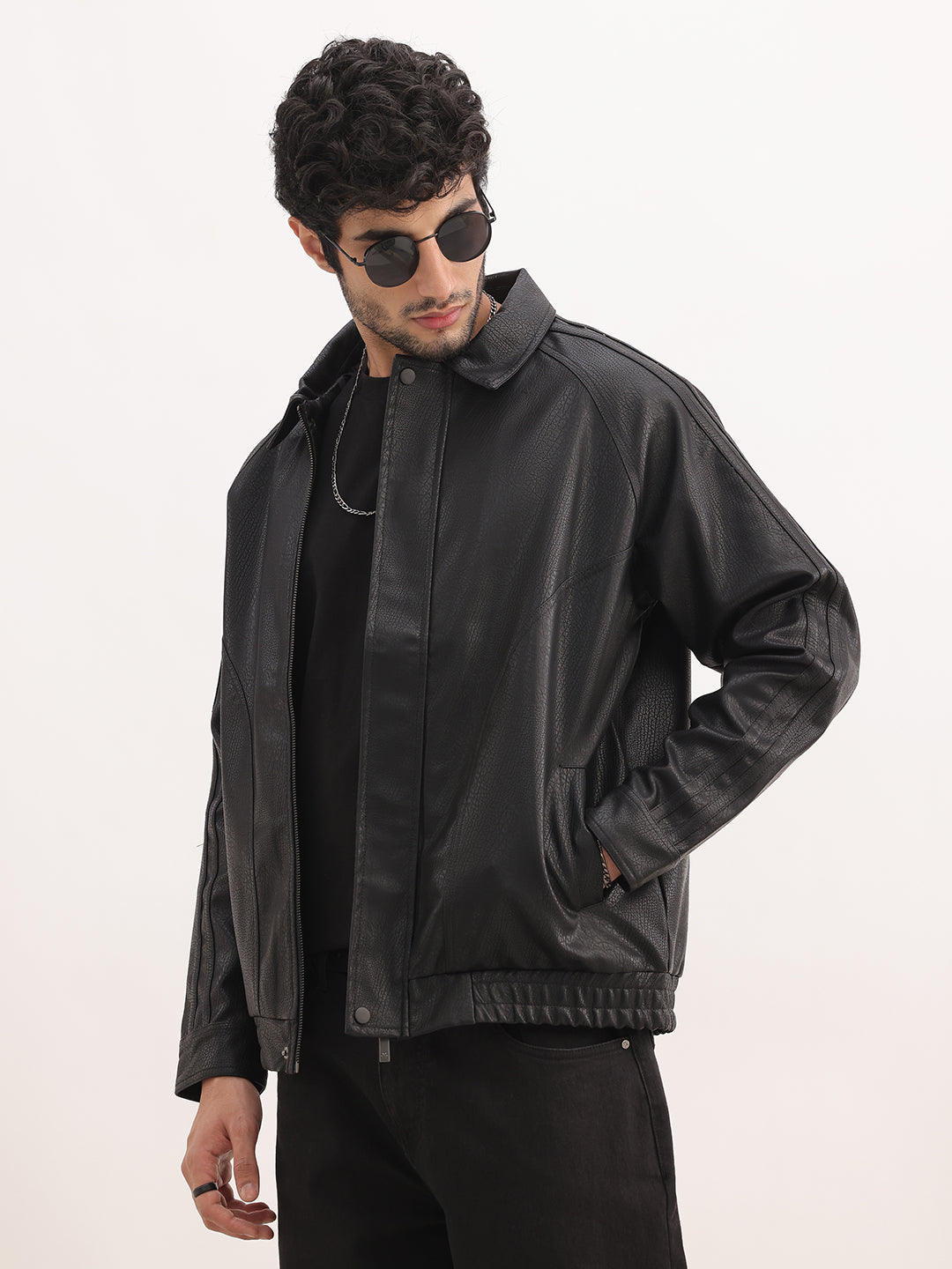 Solid Comfort Fit Zipper Jacket | Black