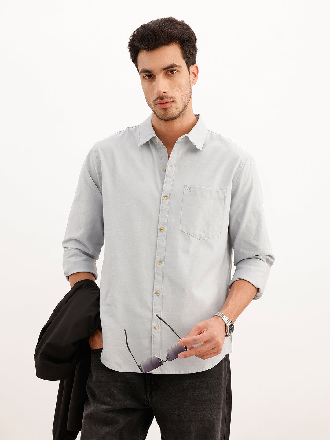 Solid Regular Fit Full Sleeve Shirt | Grey | WWSH9179F