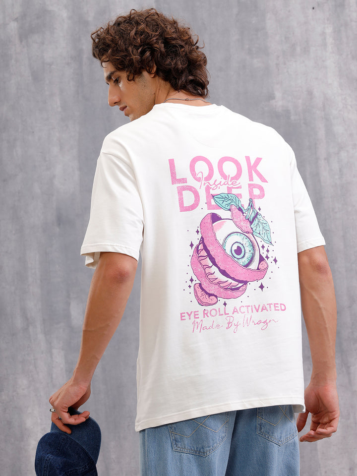 Bizarre Elements Inspired Look Deep Inside Eyeball Back Print Crew Neck T-Shirt  | Off White