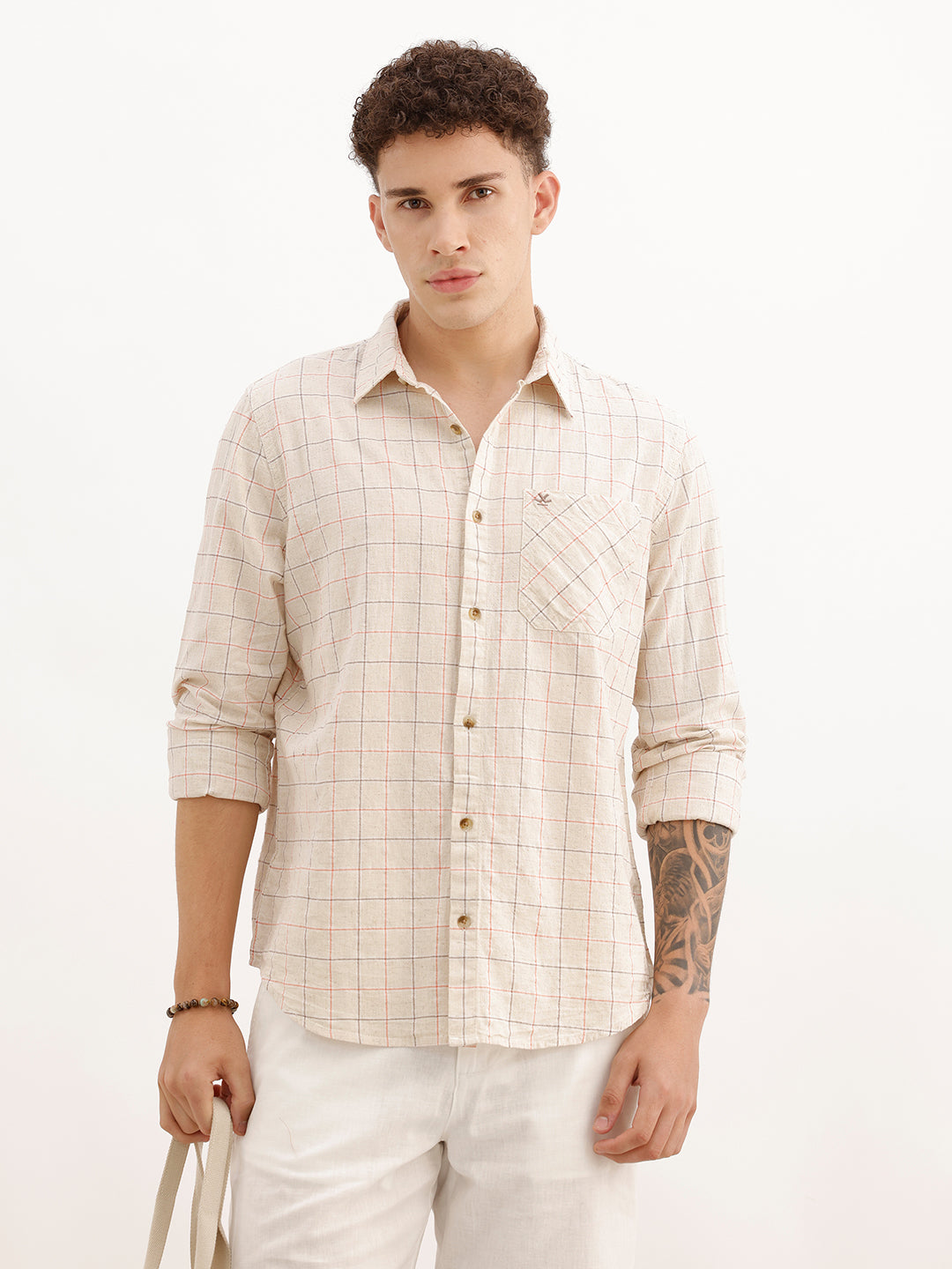 Regular Fit Full Sleeve Checkered Shirt | Beige | WWSH0730MAZ