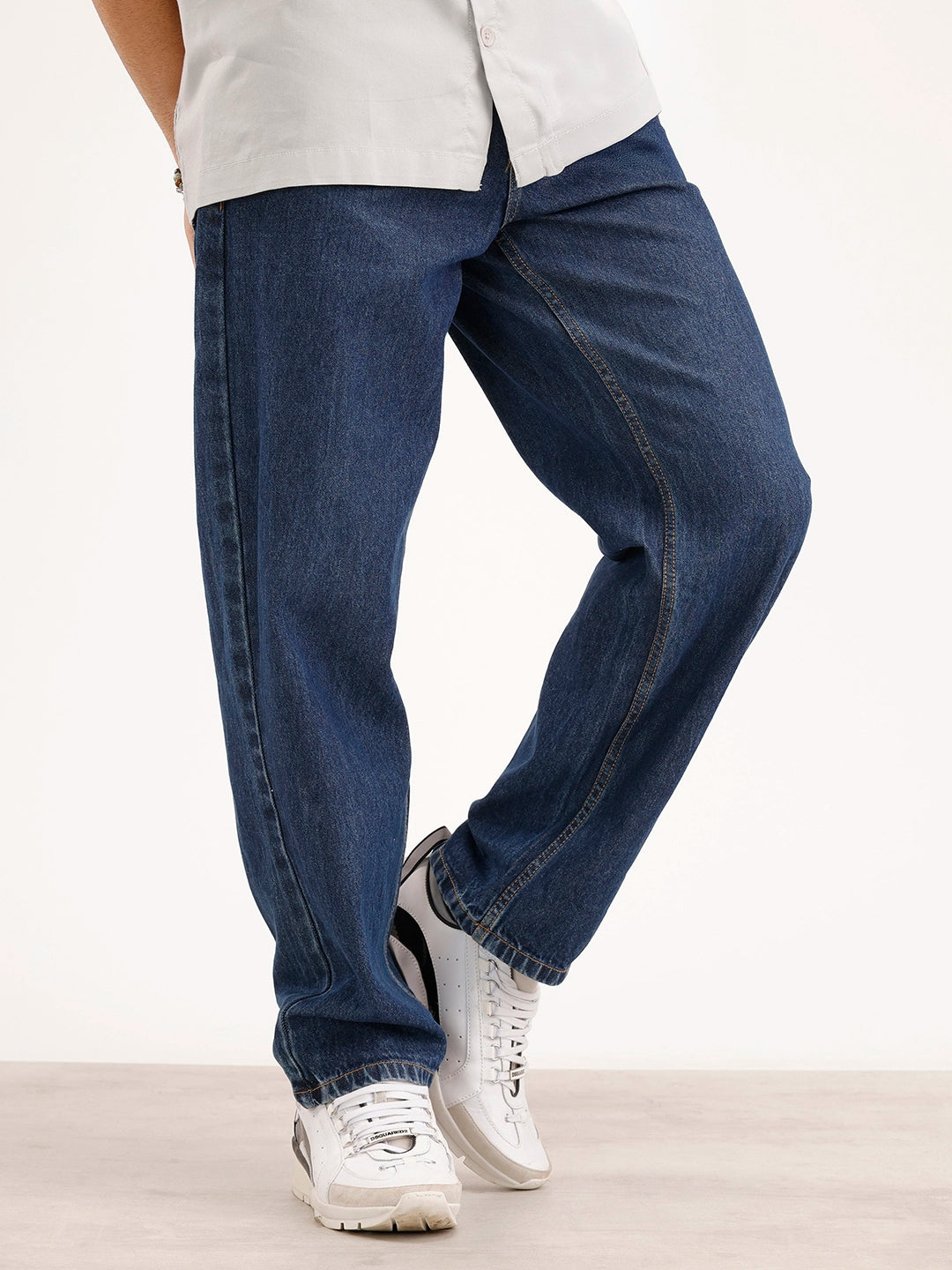 Solid Loose Fit Denim Jeans | Blue