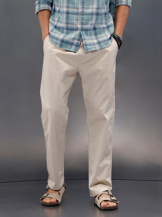 Peached Cotton Straight Fit Trouser | Beige