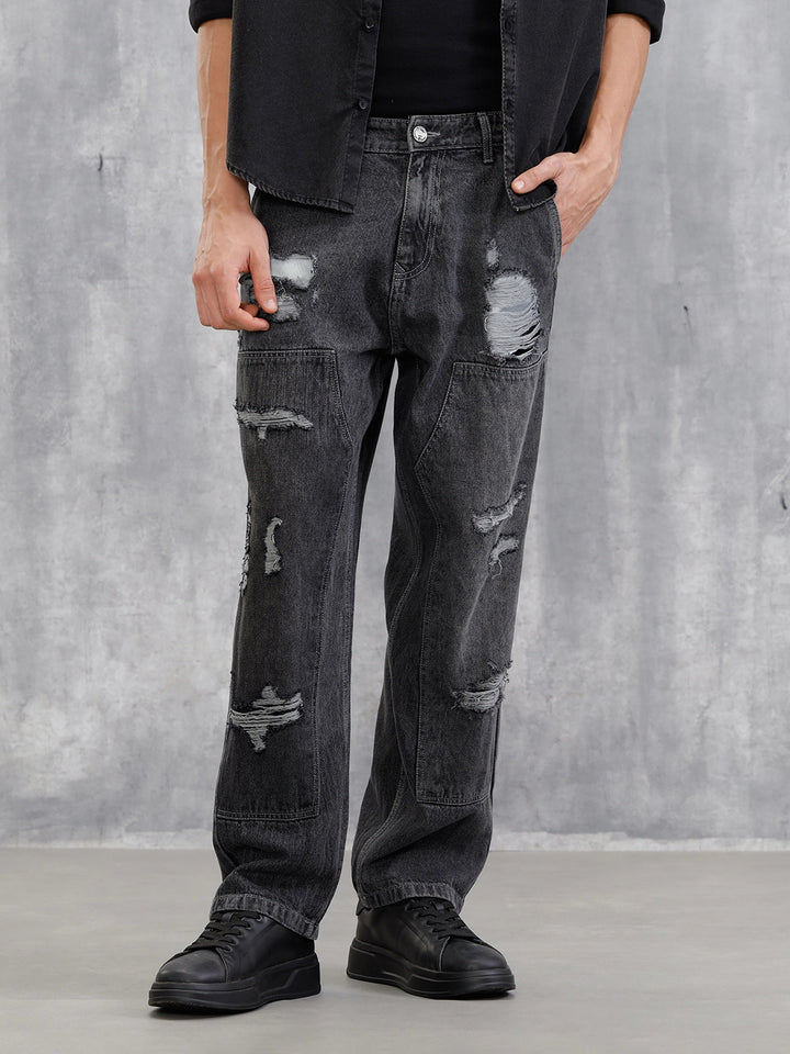 Distressed Carpenter Loose Fit Jeans | Charcoal