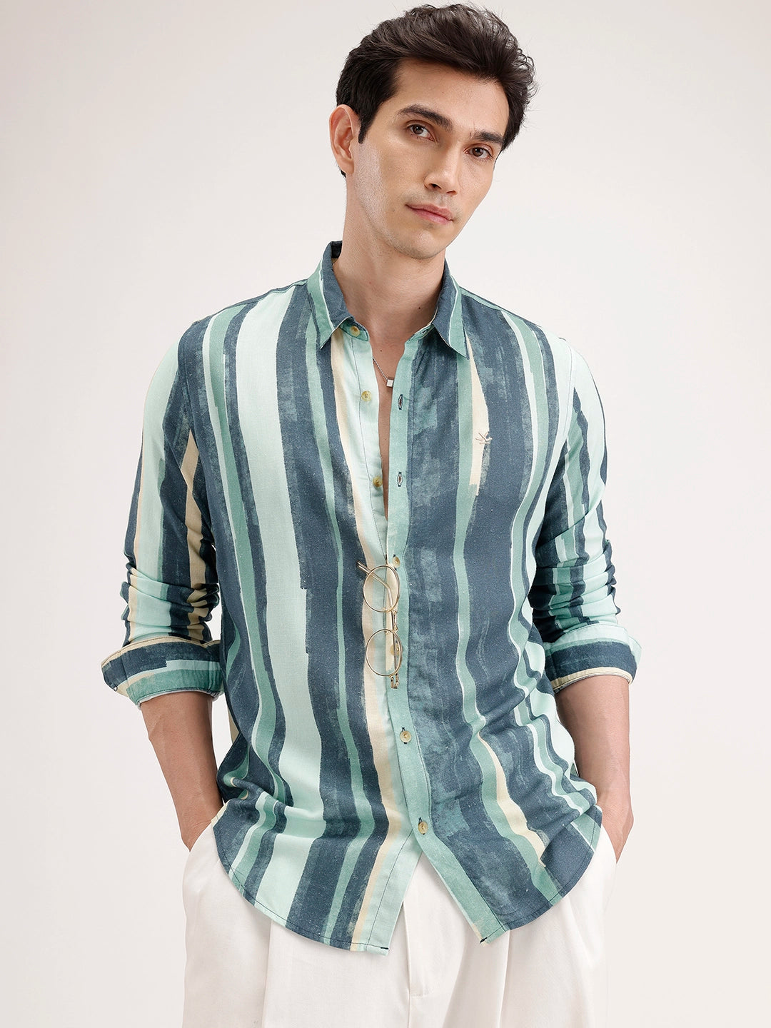Slim Fit Linen Blend Shirt | Light Green