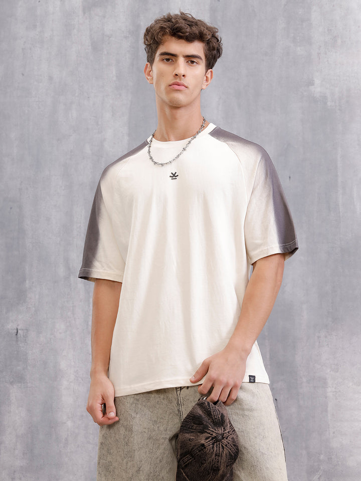 Placement Wash Oversized Fit Pure Cotton T-Shirt | Beige