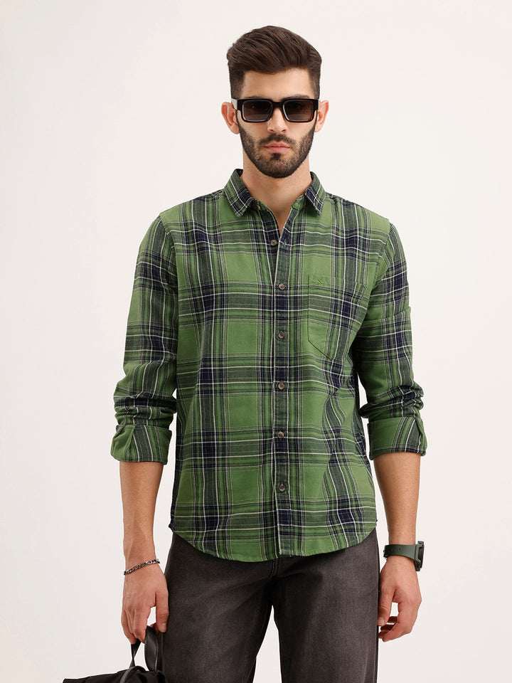 Regular Fit Checkered Shirt | Green