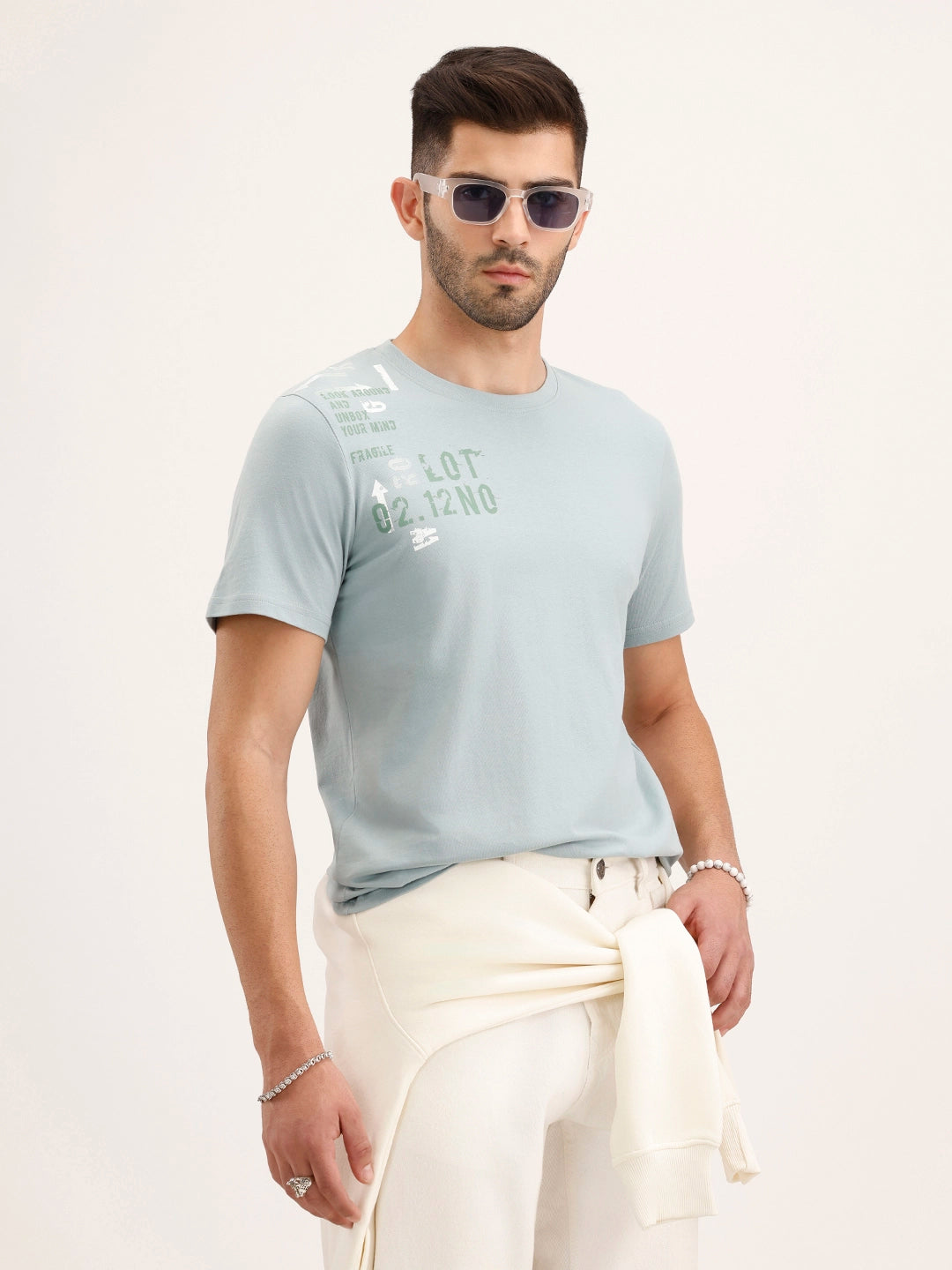 Slim Fit Placement Printed T-Shirt | Grey