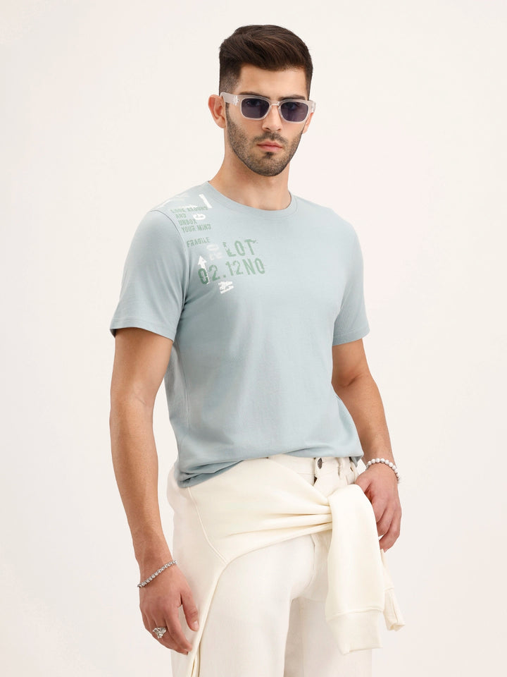 Slim Fit Placement Printed T-Shirt | Grey