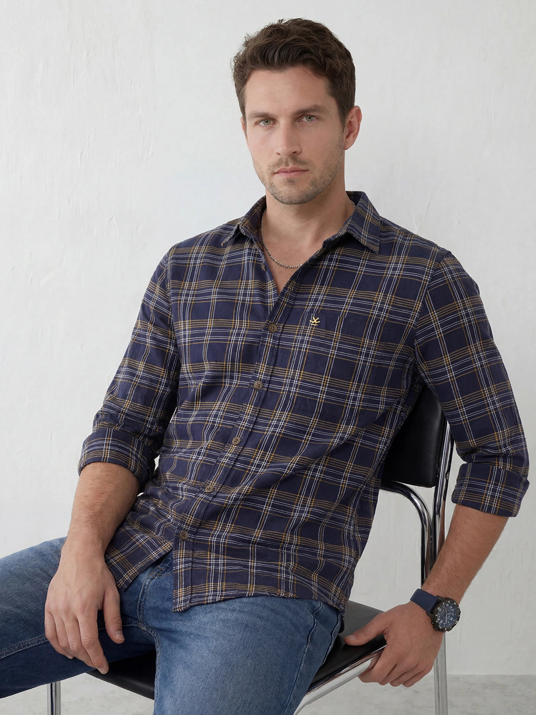 Checkered Slim Fit Full Sleeve Shirt | Blue