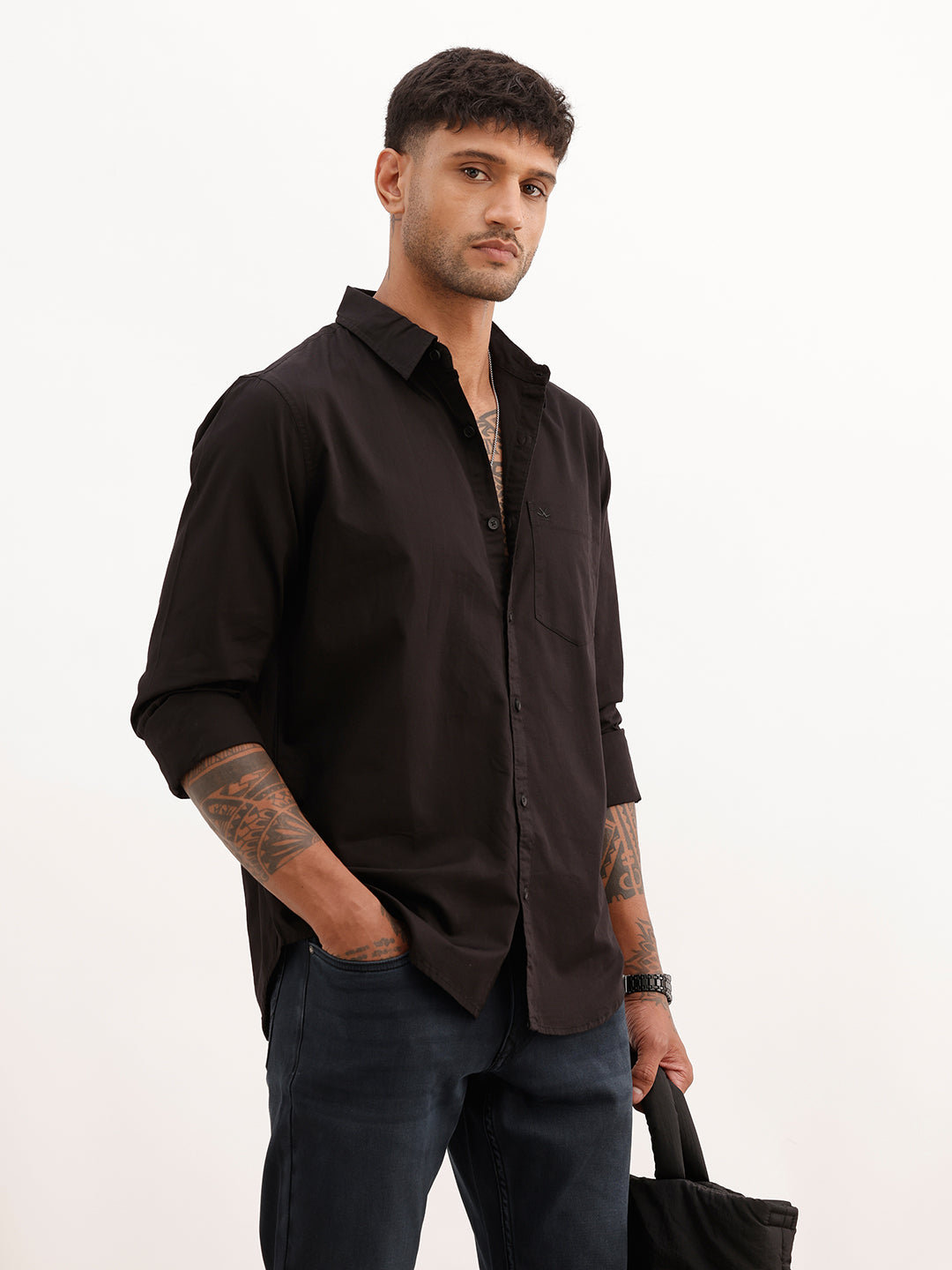 Regular Fit Solid Full Sleeve Shirt | Black | WVSH2567F