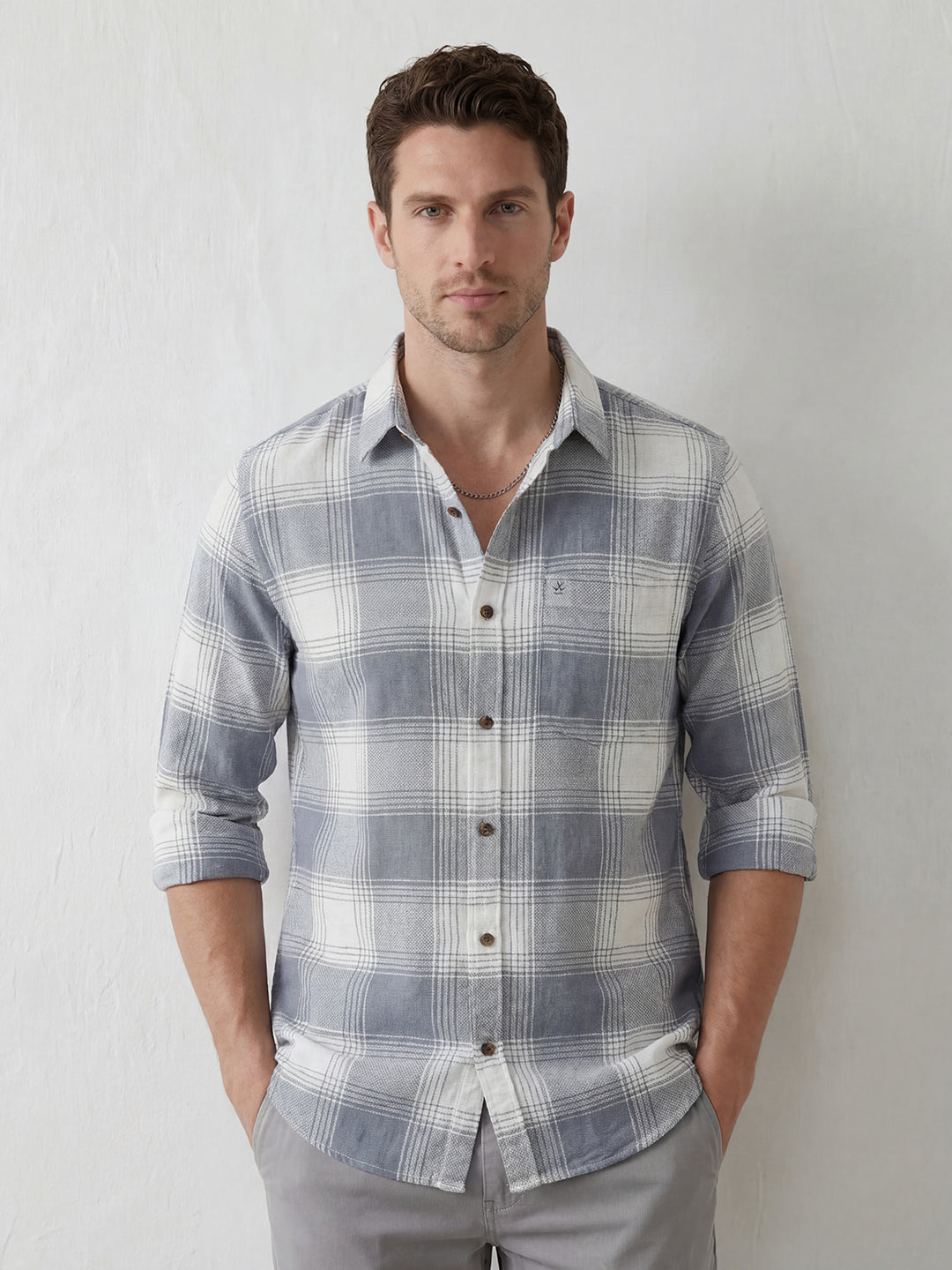 Regular Fit Checkered Shirt | Grey