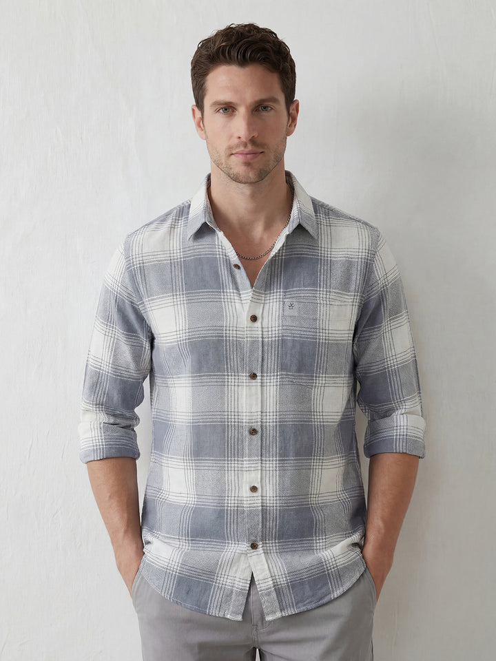 Regular Fit Checkered Shirt | Grey