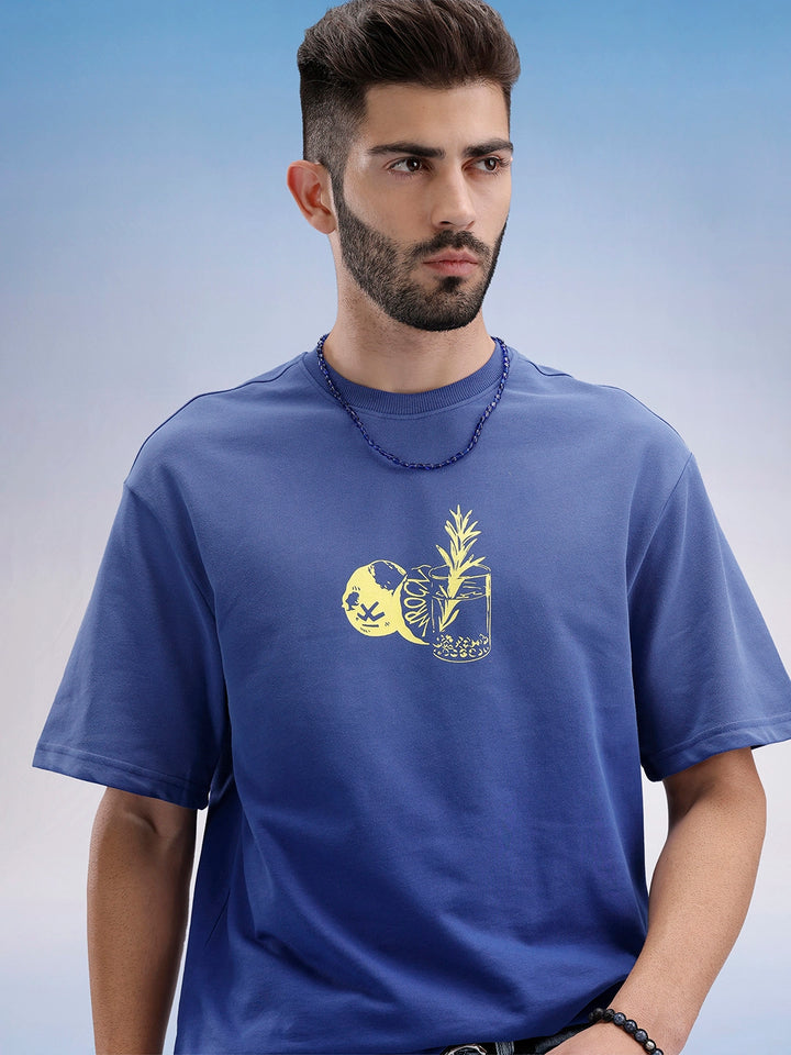 Oversized Fit Front Printed T-Shirt | Blue