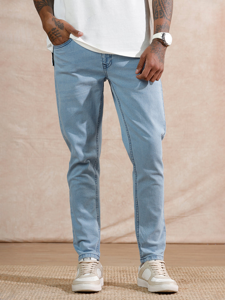 Heavy Fade Skinny Crop Jeans | Light Blue